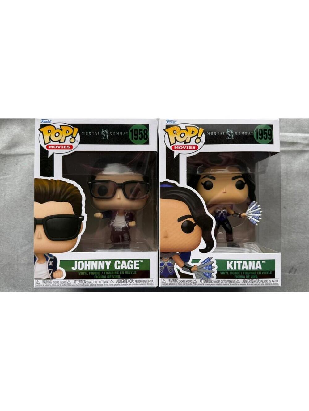 JOHNNY CAGE 1958 & KITANA 1959 Funko Pop Movies MORTAL KOMBAT 2 w/Cases IN HAND